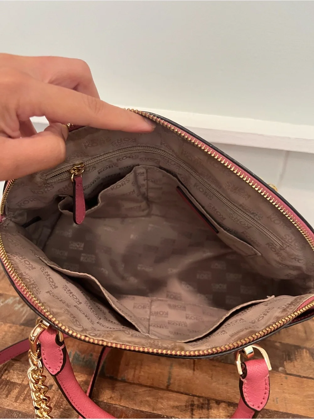 Michael Kors Pink Dome Satchel with Gold Chain Strap
